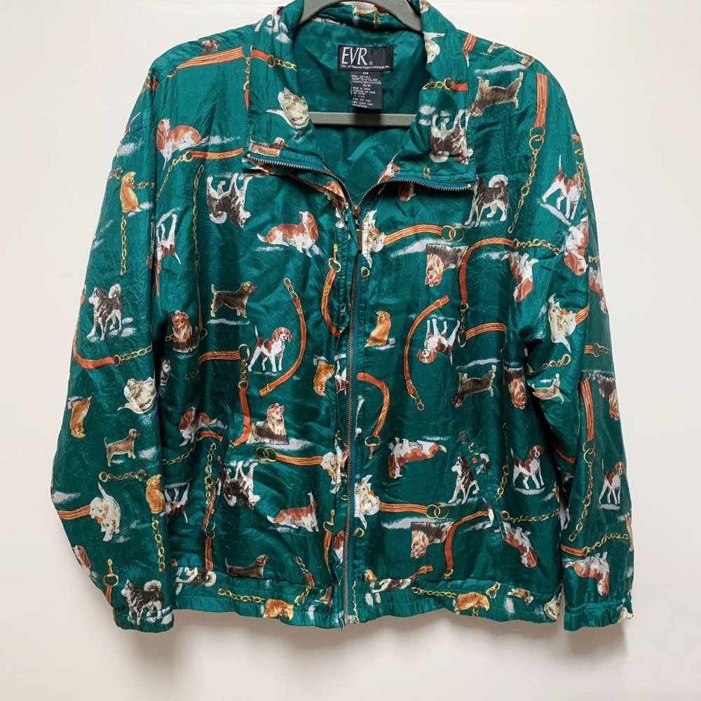 Vintage Dog Print 100% Silk Track Jacket